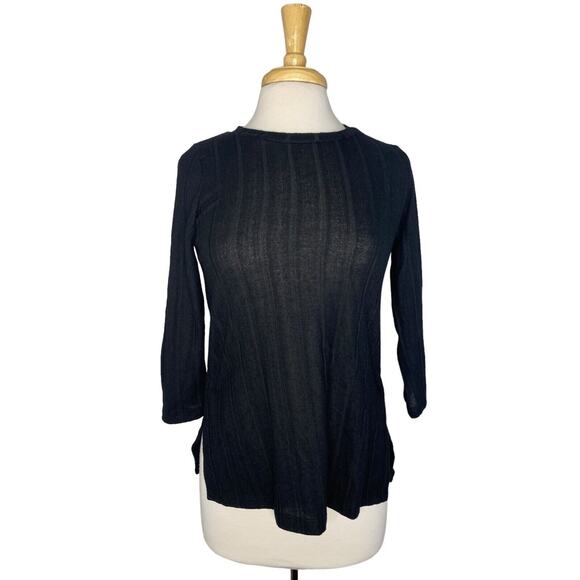 bobeau Tops - BOBEAU *NEW* Black 3/4 Sleeve Ribbed Stripe Crew Neck Knit Top Size XS